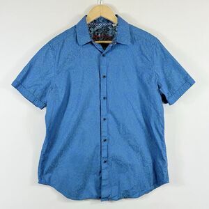 Robert Graham Blue Baroque Print Shimmer Short Sleeve Button Up Shirt Mens Large